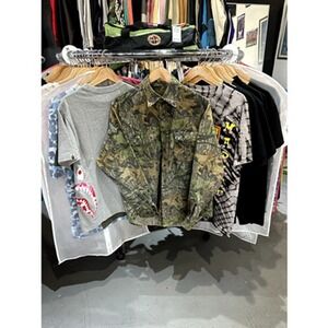 Vintage 90s No Trace Real Tree Woodland Camo Camouflage Flannel Buttoned Shirt M